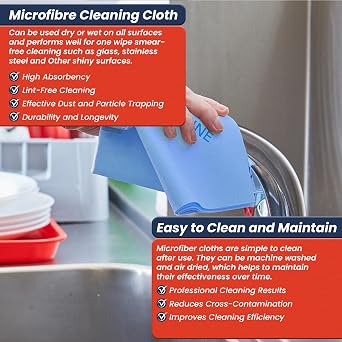 Hi-Shine 10 Next Generation Microfibre Cloth 40x40cm – Chemical Free Microfibre Cleaning Cloth for Glass, Glasses, Stainless Steel, Shiny Surfaces, Window - Blue