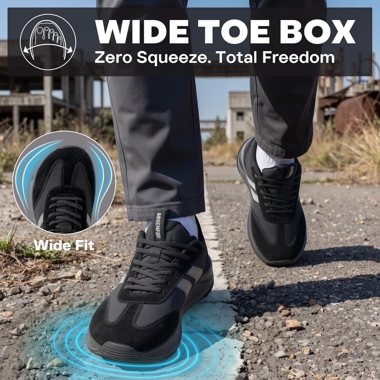 Sosenfer Wide Toe Box Trail Running Shoes Men, Gym Cross Training, Hands Free Slip On Sneakers, Breathable Non-Slip Tennis Walking Footwear for Travel