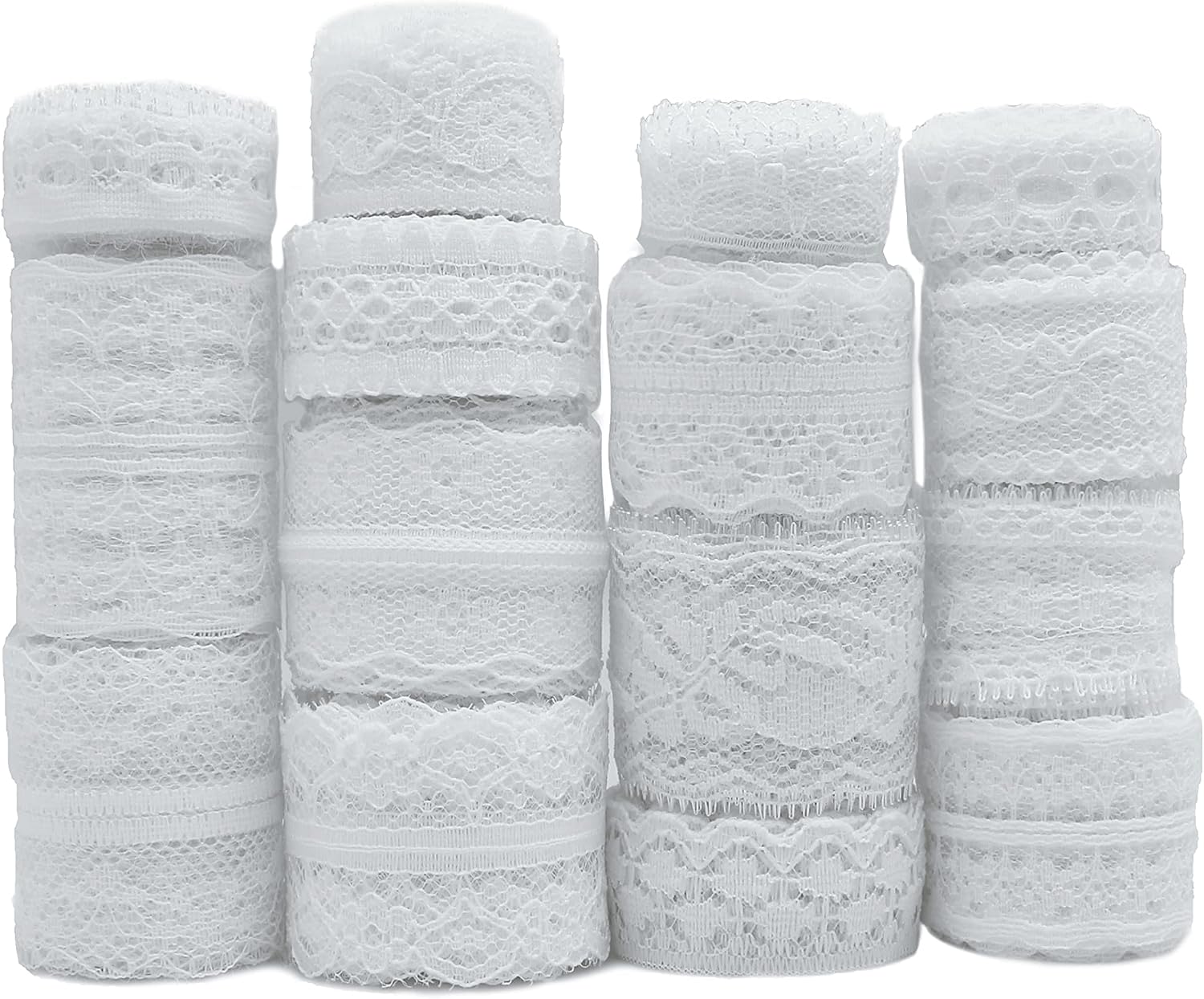 FQTANJU 49 Yard White Lace Trim Ribbon, 15 Rolls Crochet Assorted Patterns Lace Ribbon Cream Vintage for Bridal Wedding Decorations,Gift Wrap and Sewing DIY Making
