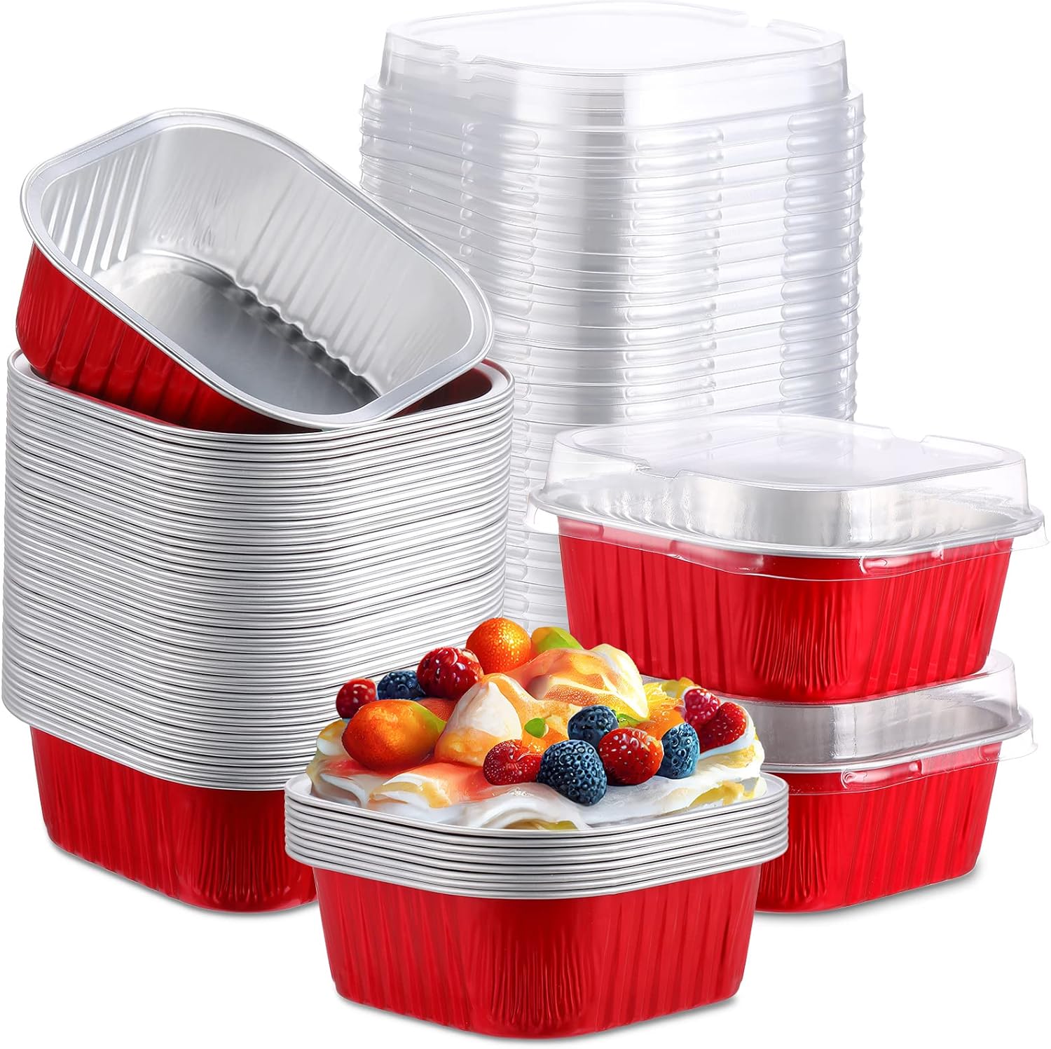 Aoriher 150 Pieces 10 oz Mini Cake Pans with Lids Aluminum