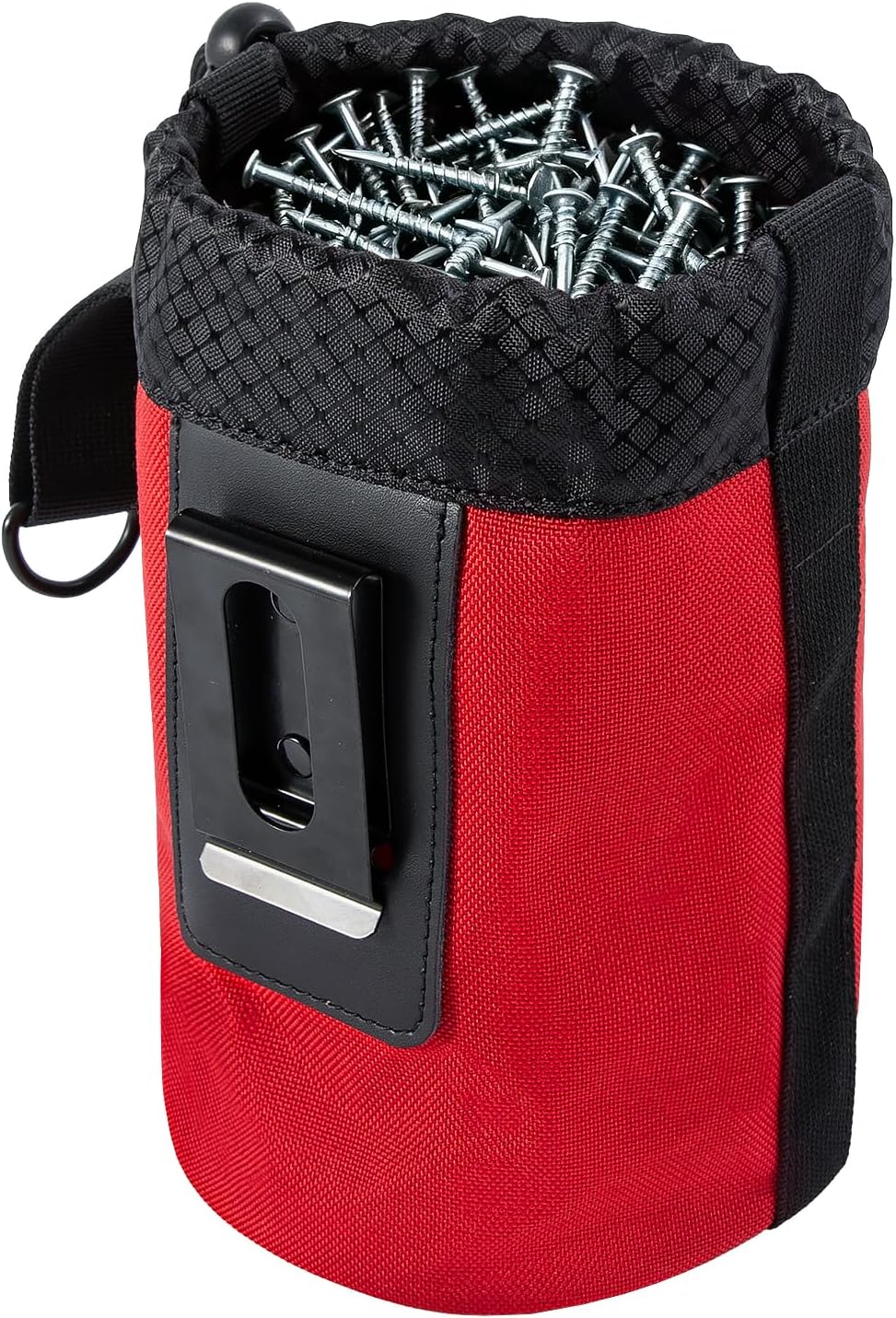 Nail/Screw Work Pouch，Tightening Soft Bag with Drawstring Metal Clip-On Tool Pouch for Tools Screws and Nails,Ideal for Electrician Plumber Carpenter Contractor Handy Man and Any Tradesperson