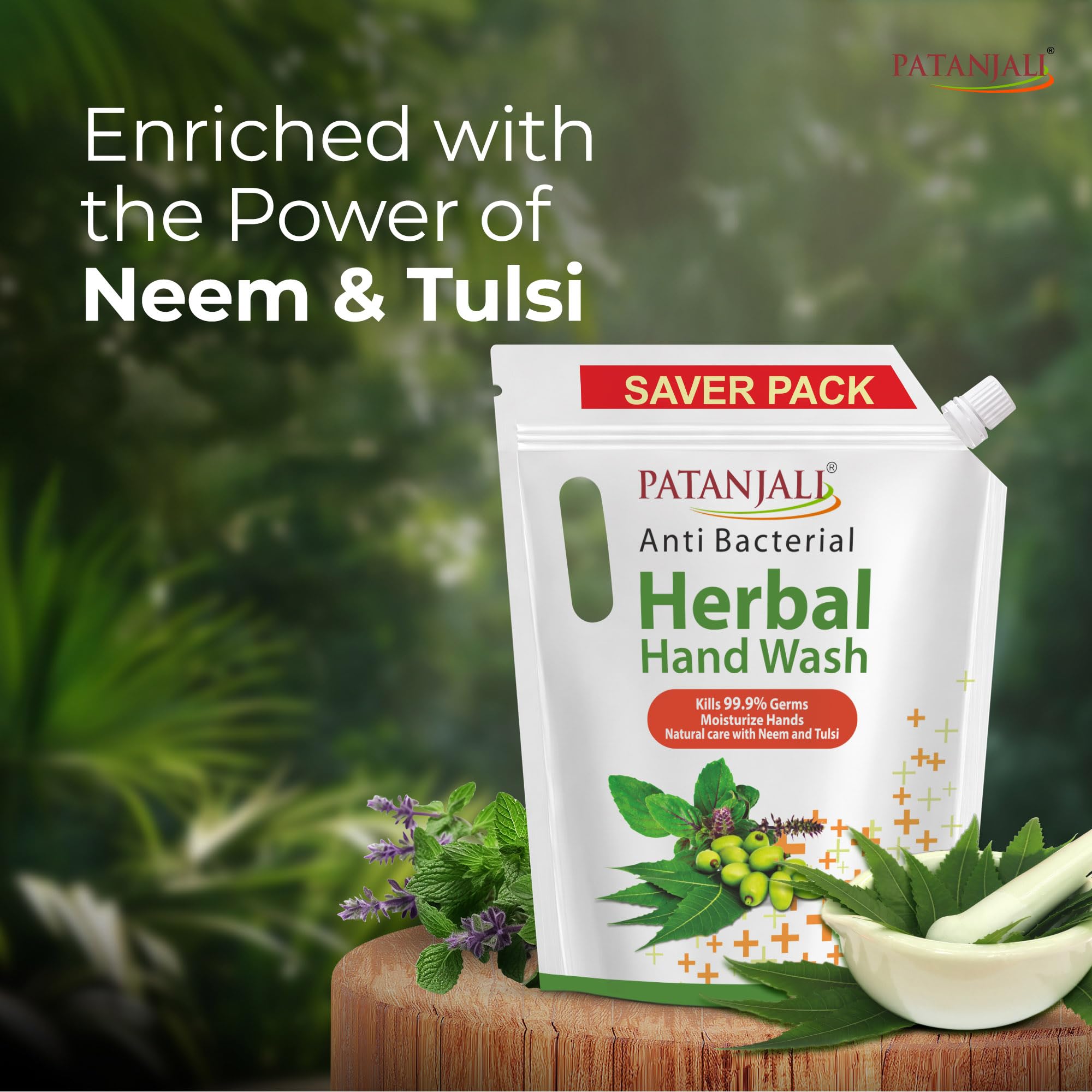 Patanjali Herbal Hand Wash (Anti-Bacterial) 1.5 L Refill, Enriched with Neem & Aloe Vera, Effectively Removes Germs & Dirt, Gentle on Skin, Moisturizing Formula, Safe for Frequent Use, Family Pack 3