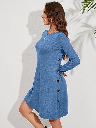 Miniatura 3 de KORSIS Vestidos para mujer de manga larga con cuello redondo, vestido casual con botones, holgado, suéter de otoño, vestido de túnica de vino