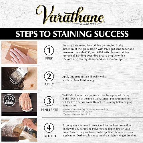 Miniatura 6 de Varathane 333660 - Tinte de madera prémium de secado rápido, cuarto de galón, trigo envejecido