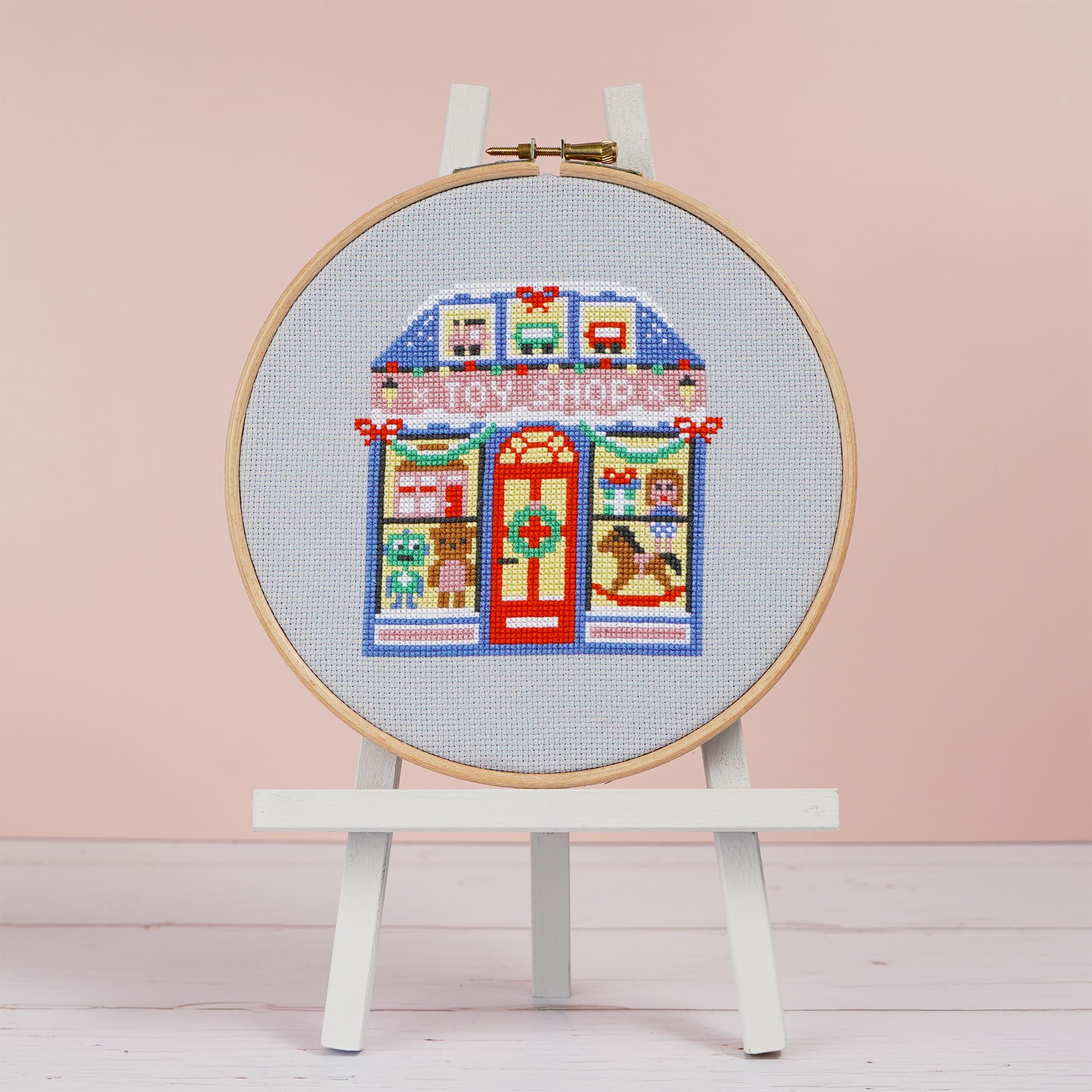 Cross Stitch Kit - Jingle Bell Toy Shop for Beginners Modern Kit Includes DMC Threads and Zweigart Fabric - Image 2