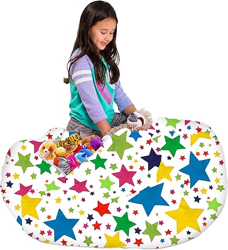 Miniatura 331 de Posh Funda de Silla Puf Rellenable para Almacenamiento de Animales de Peluche para Niños - Organizador de Juguetes Infantiles, Grande-38 - Lona