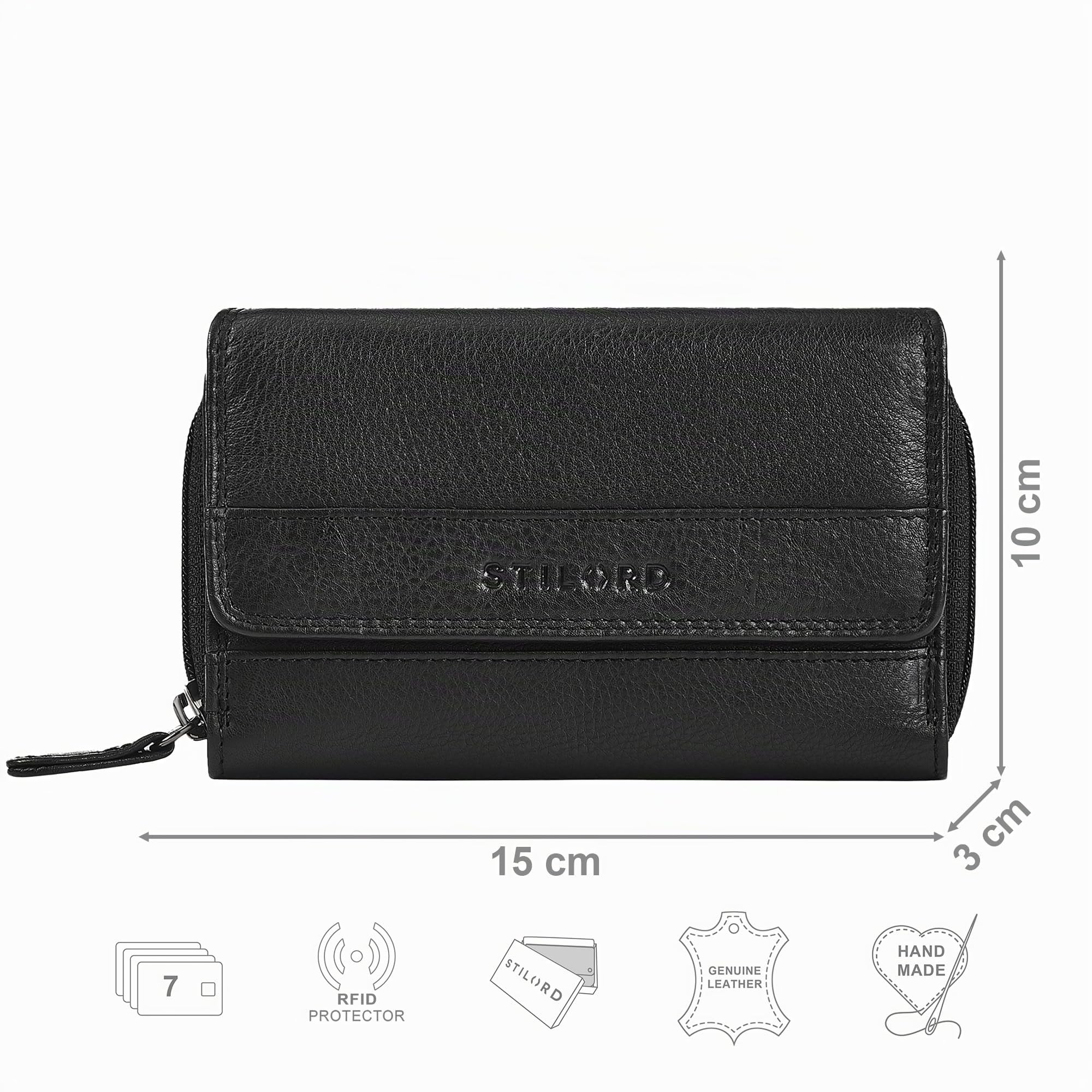 STILORD "Lissy Elegante Geldbörse Damen Leder Groß Frauen Geldbeutel mit RFID Schutz Portemonnaie viele Kartenfächer und extra Münzfach Große Brieftasche Echtleder Farbe:schwarz