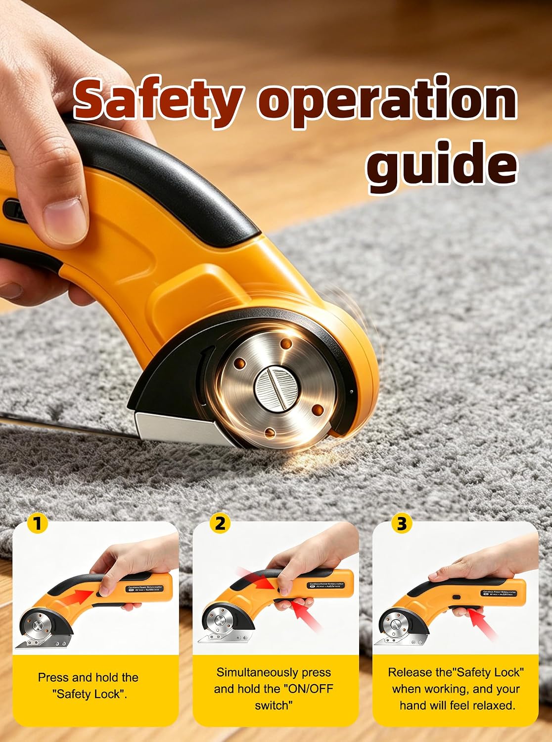 Cardboard Cutter, Cordless Electric Scissors with Safety Lock, 4V Electric Box Cutter Multi-Cutting Tools, USB Rechargeable Powerful Cutting for Cardboard Box, Plastic, Leather （Yellow）