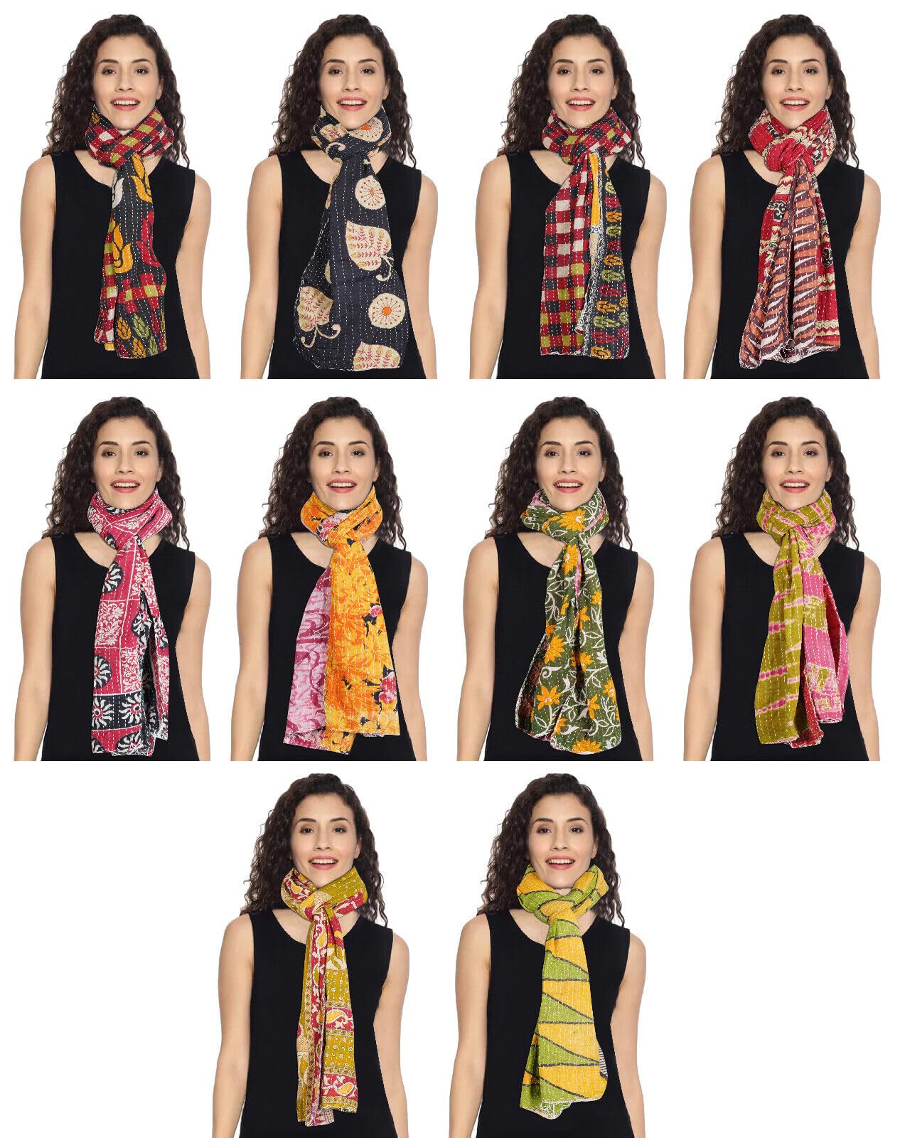Indian Vintage Kantha Embroidery Scarfs Handmade Reversible Cotton Scarves, Multi Color,-picture-36