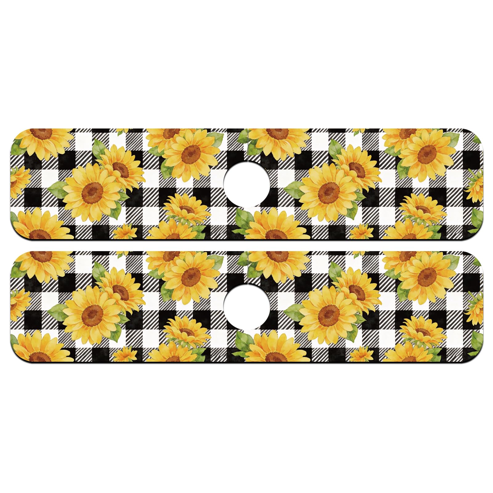 CONCHLERY 2 Pcs Sunflower Plaid Pattern Kitchen Sink Splash Guard Faucet Mat Absorbent Drying Mat, for Kitchen Bathroom Home Sink Countertop Decor 23.6x5.5 Inch