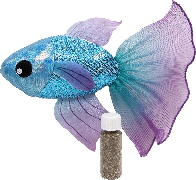 Beta Bliss Cat Toy, Plush Fish with Crinkle & Refillable Catnip, 8.3”