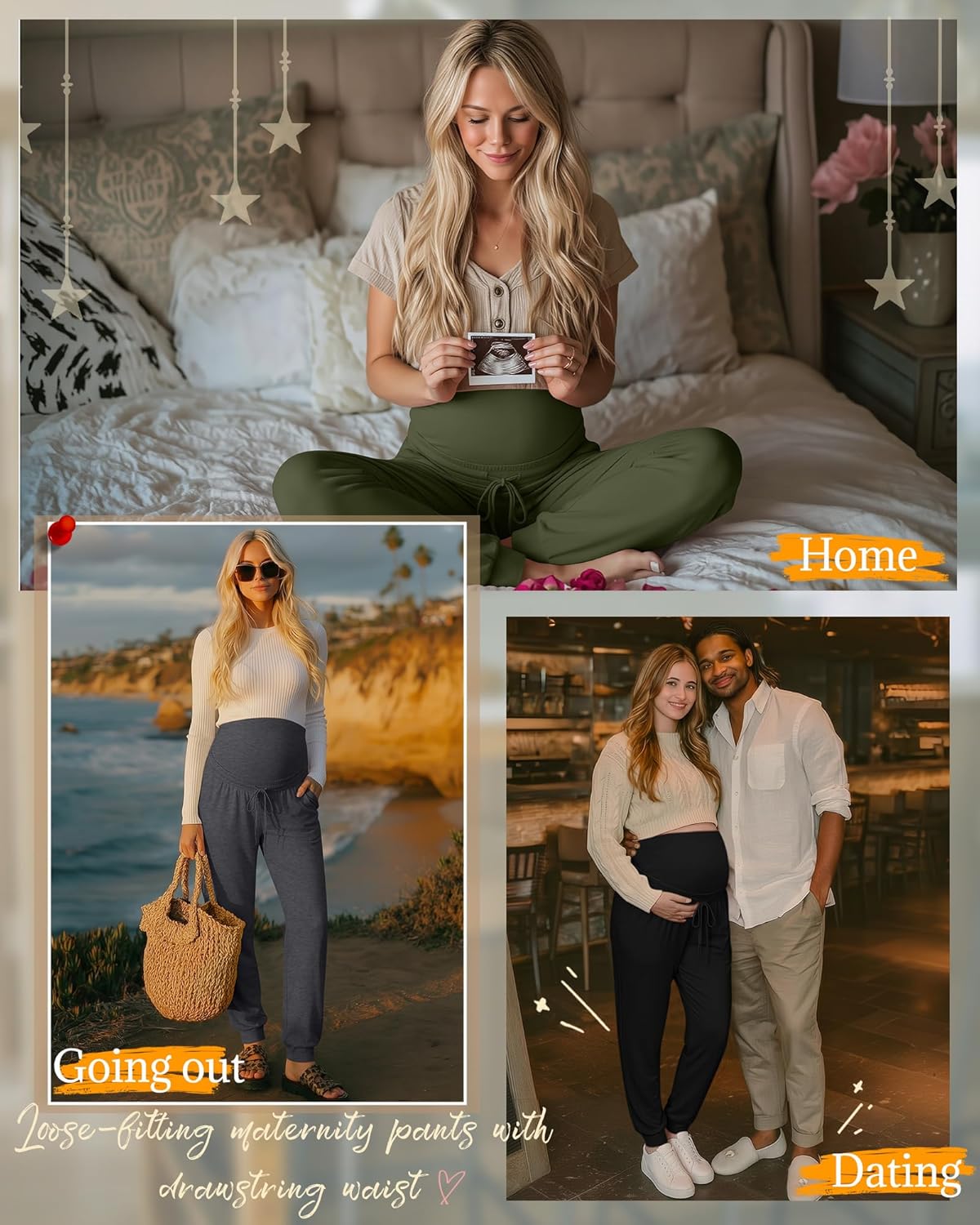 3 Pack Women's Maternity Pants Over Belly Pregnancy Lounge Pants Loose Drawstring Maternity Joggers with Pockets - Image 6