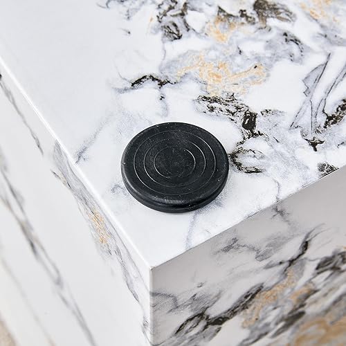 Miniatura 7 de Moderna mesita de noche, mesas auxiliares de cama blancas con grano de mármol sintético, mesas auxiliares para sofá con acento elegante en cubo,