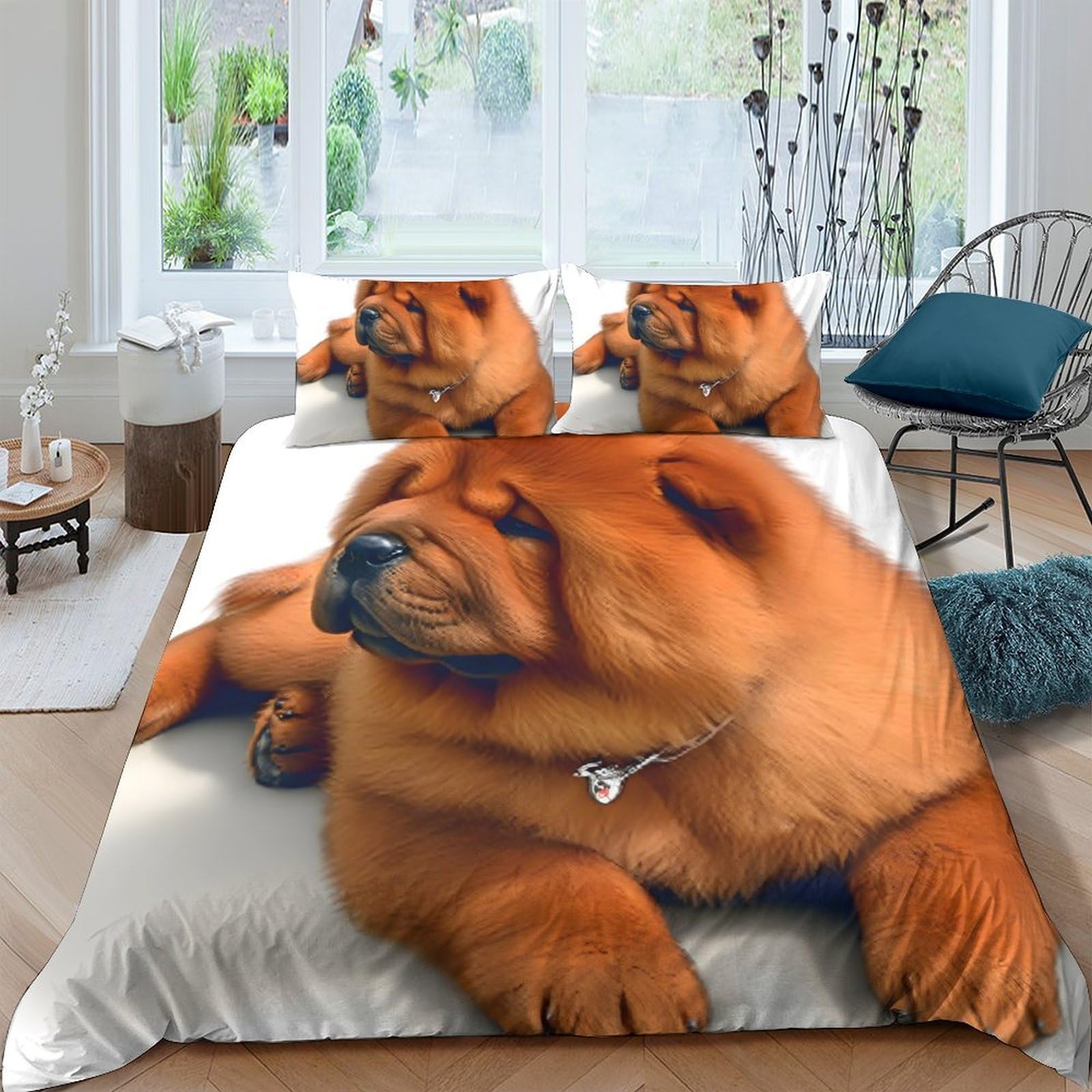 Ctjqhvkz Style-1 3D Printed Brown Chow Chow Dog Fitted Sheet Microfiber Soft Decorative Bed Cover For Bedroom Dorm Mattress Protection Single（135X200cm）