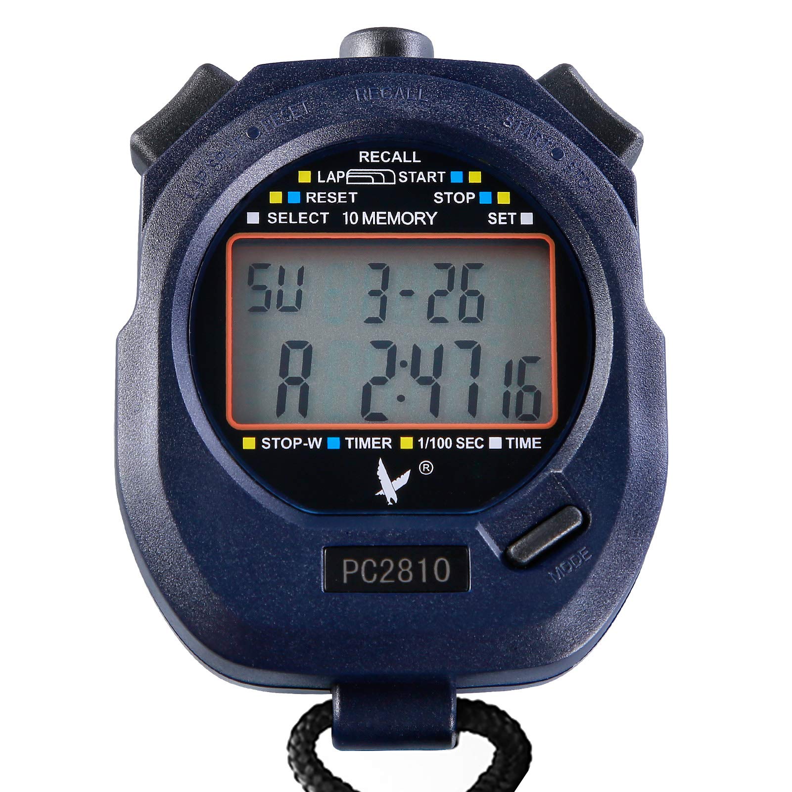 Two Rows 10 Memories Sport Stopwatch with Countdown Alarm Time Temperature Display-image-48