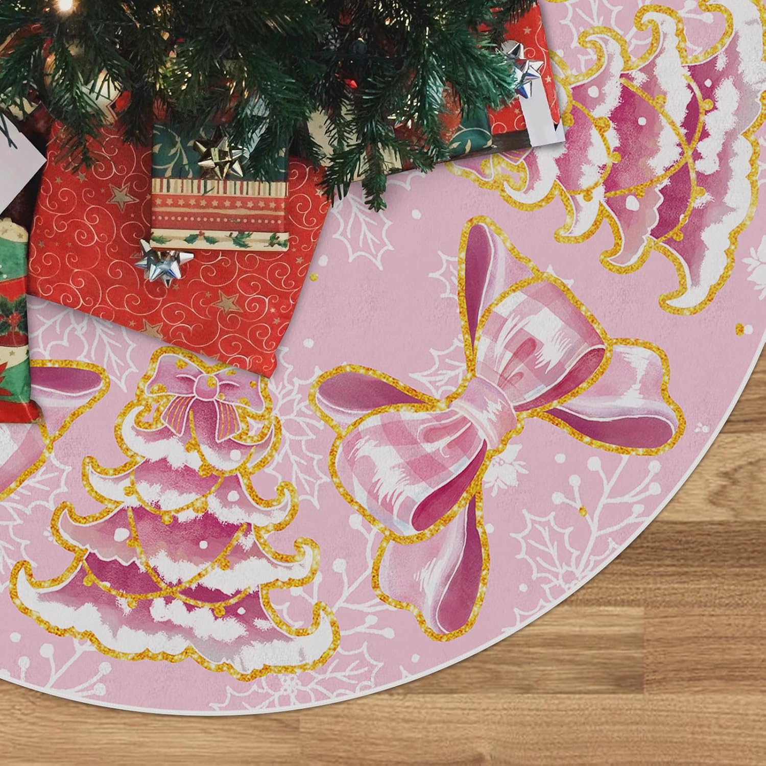 Christmas Tree Skirt Pink Christmas Decor Xmas Bow Tree Mat 18 Inch Winter Christmas Decor for Home