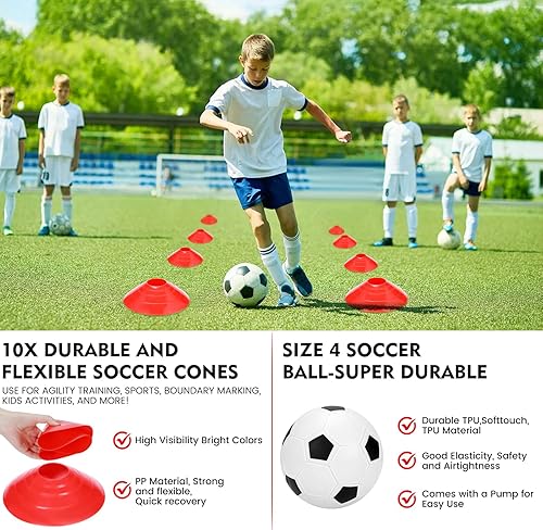 Miniatura 4 de Redes de porterías de fútbol de 6 x 4 pies para patio trasero, playa, equipo de entrenamiento de fútbol, red portátil con pelota y conos, juegos