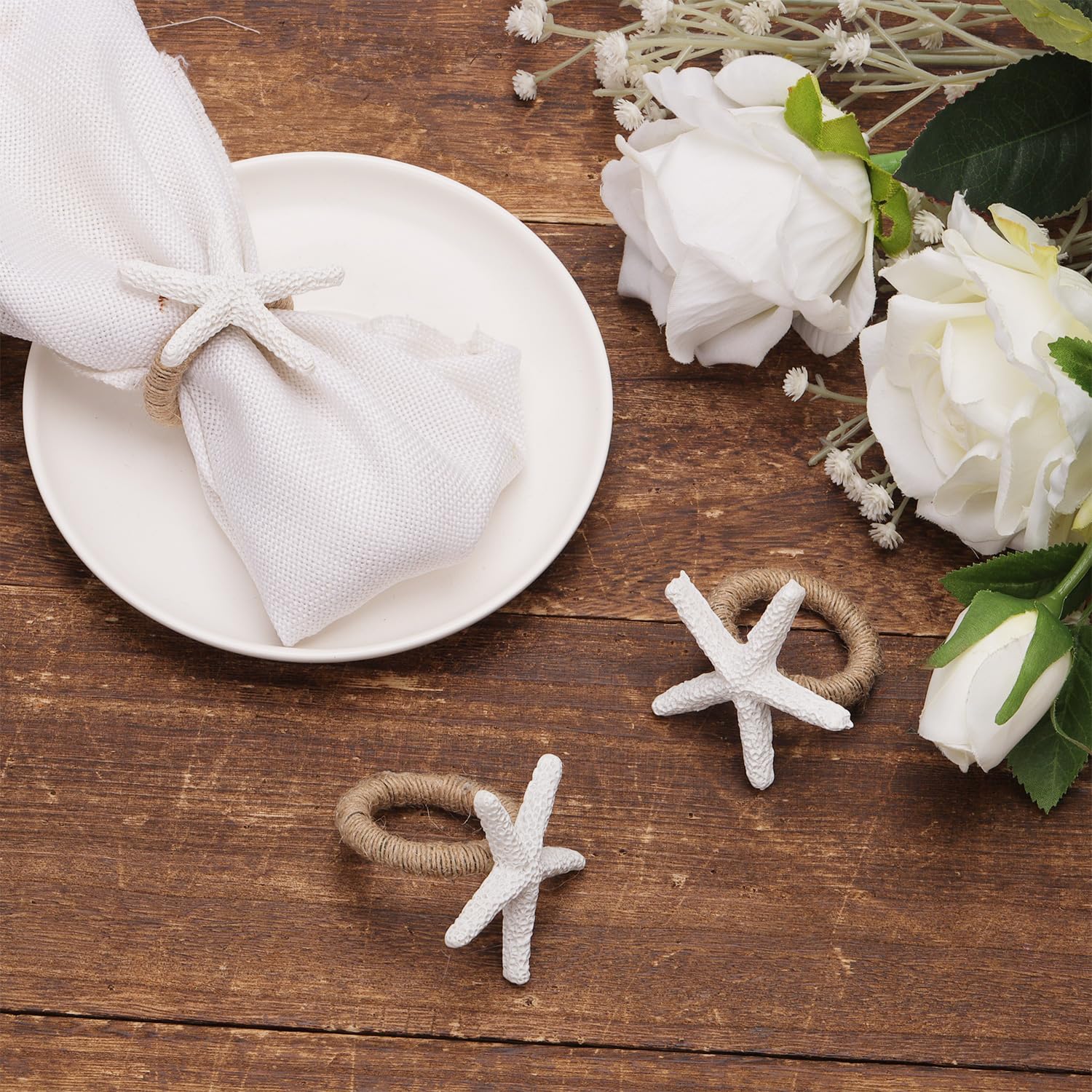 Tinoaly 12pz Anelli per Tovaglioli a Forma di Stella Marina, Fibbia per Tovaglioli a Forma di Stella Marina Bianca Artigianato da Spiaggia Banchetti Decorazioni Le Feste