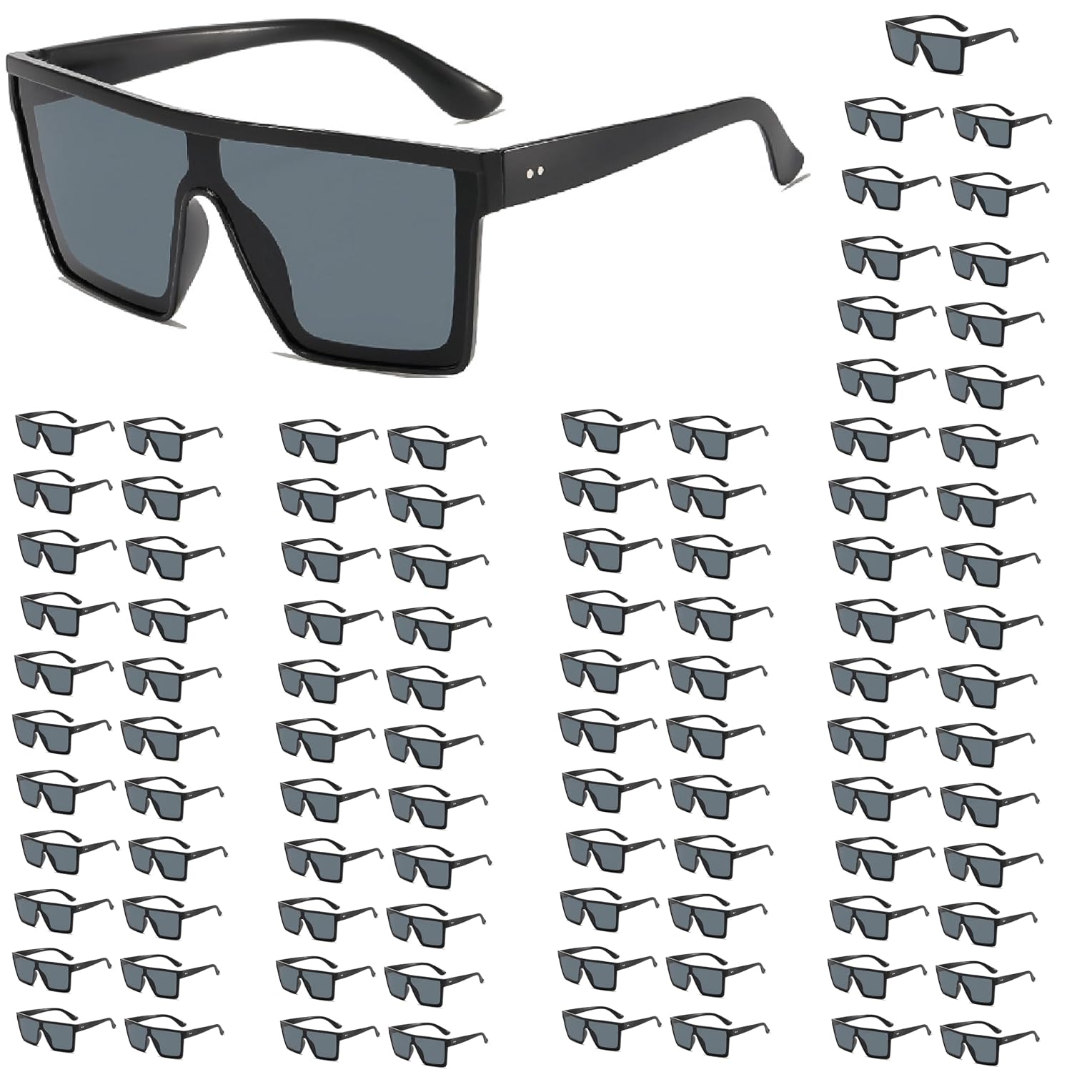 100-Pack One-Lens Sunglasses - 3 Colors (60 Black/Grey, 20 Black/Silvery, 20 Black/Pink) | Wholesale Bulk Party UV400, 100...