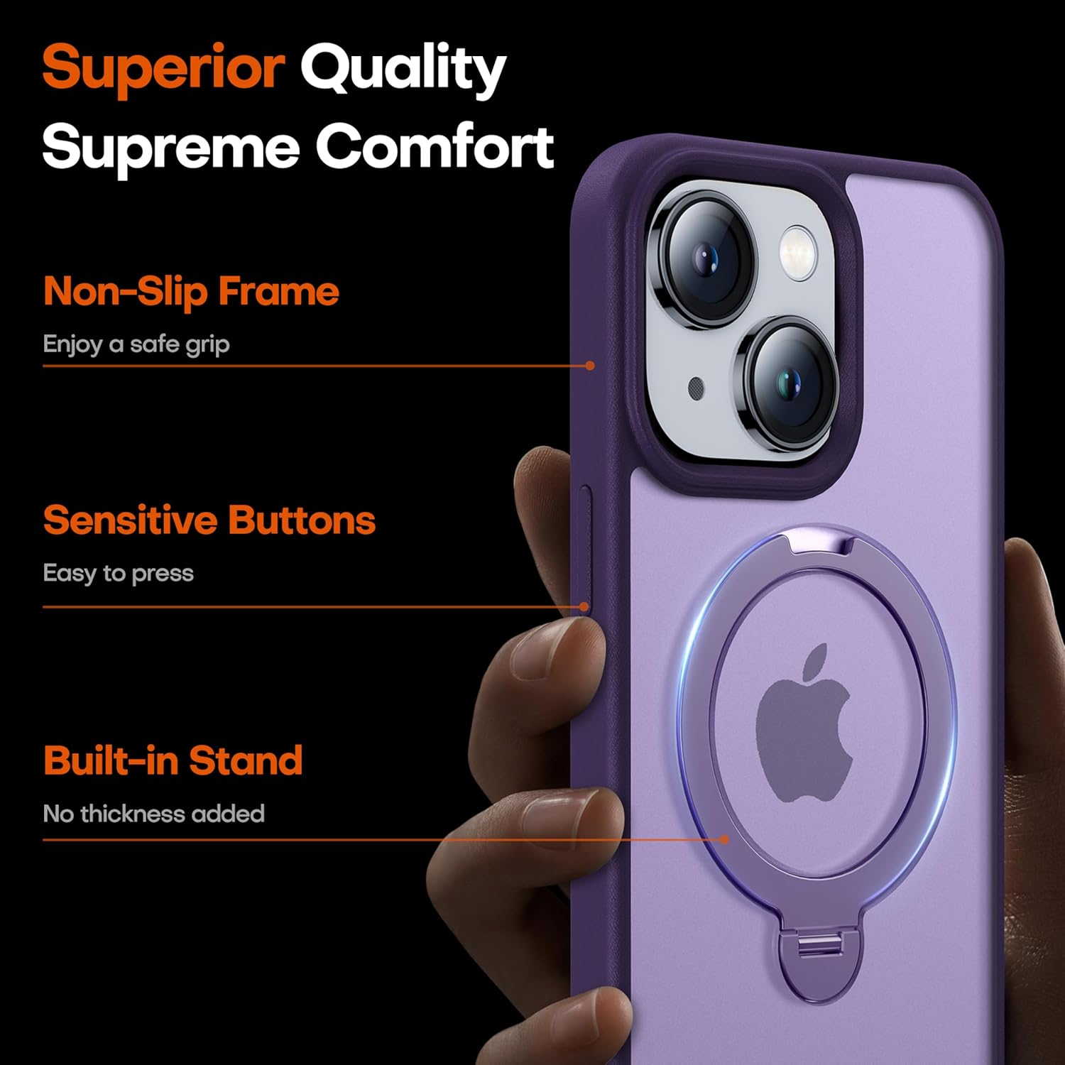 【2024 New Upgrade】 360° Spin Titanium Magnetic Stand for iPhone 14 Case [16FT Military Grade Shockproof] [Fit for MagSafe] Matte Translucent Slim Kickstand iPhone 14 Phone Cover 6.1'', Purple
