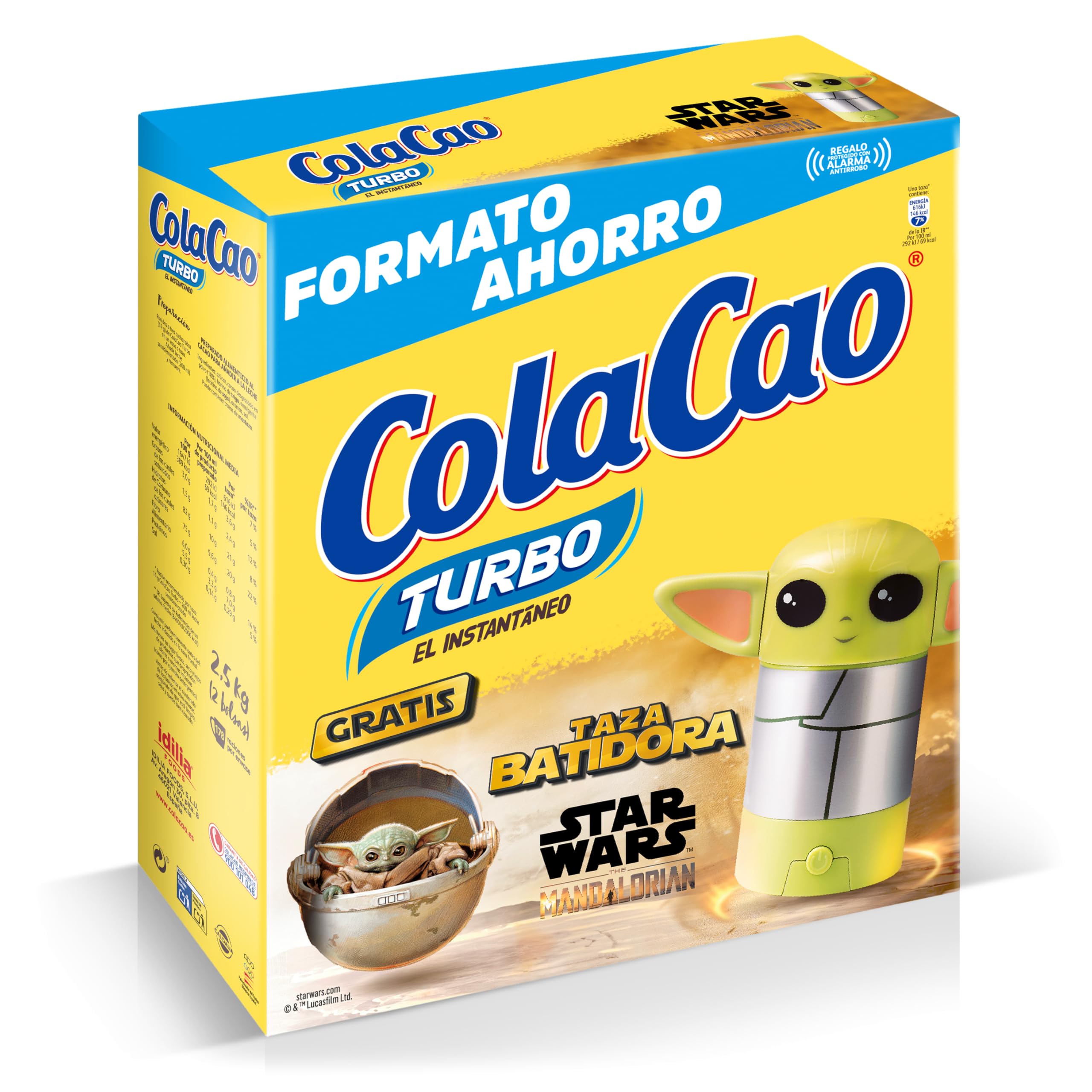 ColaCao, Turbo, Cacao Soluble Instantáneo Natural sin Aditivos - Formato Ahorro - 2,5kg (Taza Batidora Star Wars)
