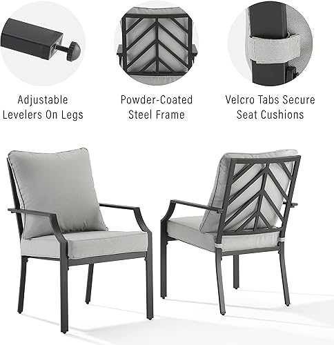 Miniatura 8 de Crosley Furniture Otto - Juego de 2 sillas para exteriores, sillas de comedor para terraza, patio trasero, negro mate con cojines grises