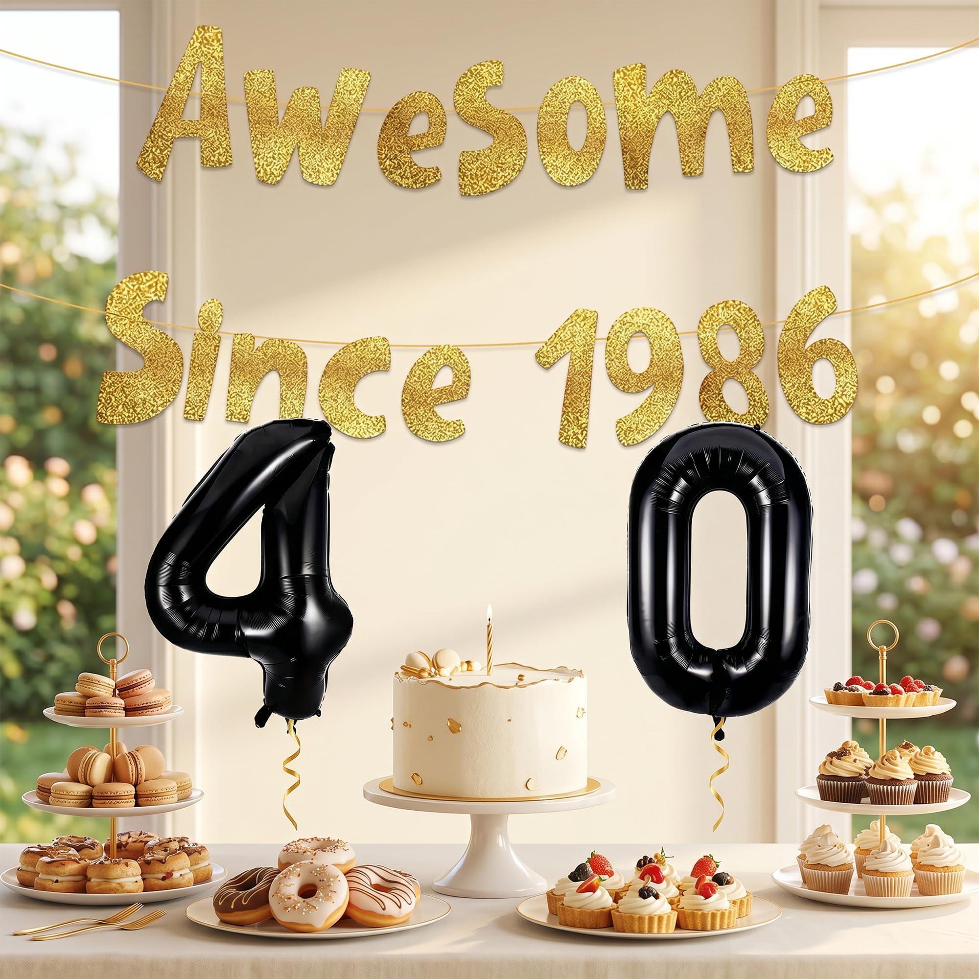 Gold Glitter 40 Celebration Decor Set With 1PCS Hanging, Birthday Balloons