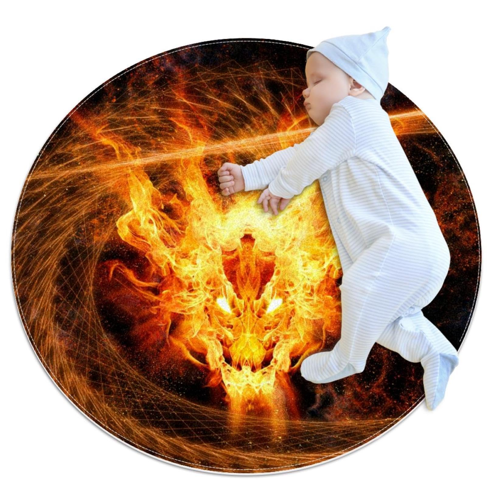 Tapis de douche antidérapant rond 1m dragon de feu pour sécuriser la chambre enfant