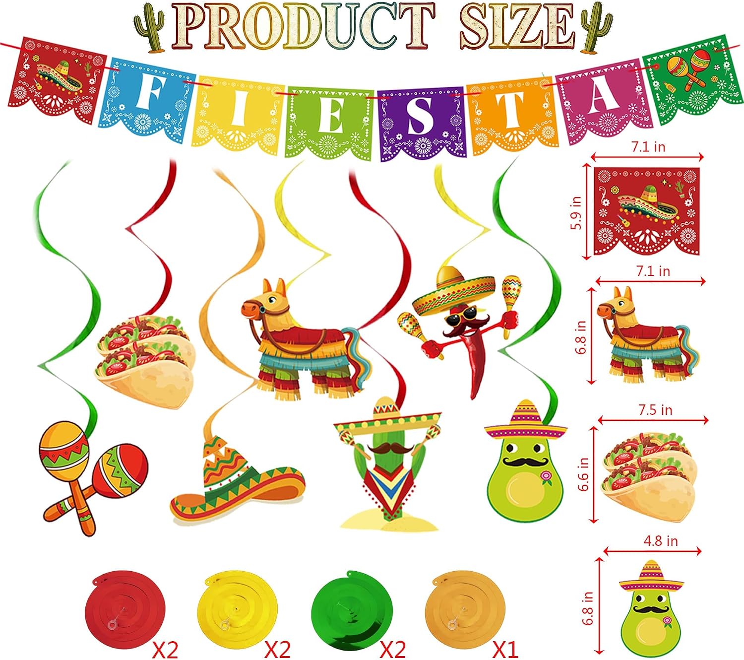 Fiesta Mexican Party Decorations Set - Fiesta Banner, Hanging Swirls, Honeycomb Centerpieces Mexico Tablecloth for Cinco De Mayo, Taco Tuesday, Mexican Themed Birthday Luau Party Supplies (Mexican) image 3