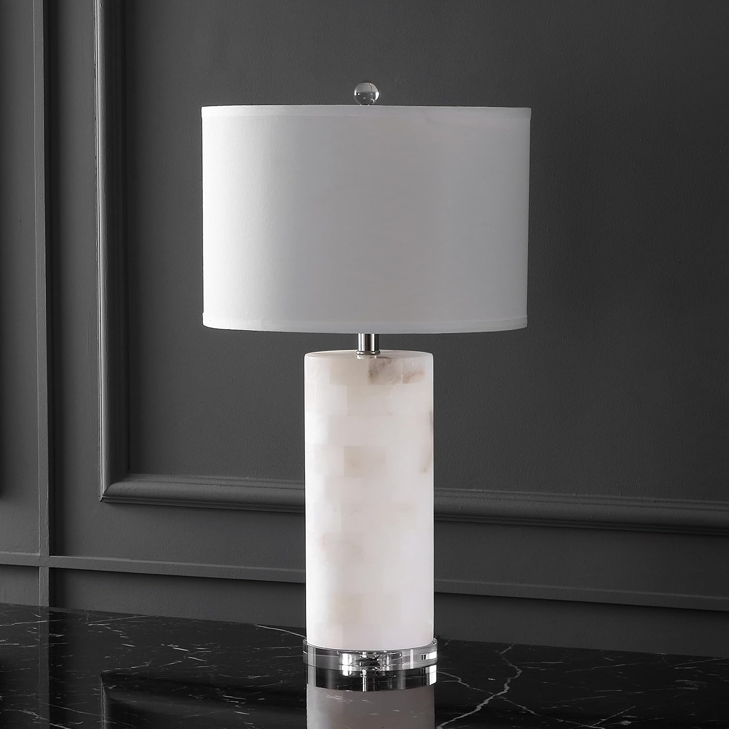 SAFAVIEH Couture Lighting Collection Massey Handmade White Alabaster 27-inch Round Table Lamp