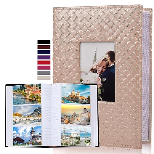 RECUTMS Photo Album 300 Pockets,4x6 Photo Book Paper Core Memo Page PU Leather Cover Picture Album Record Valentine's Day Christmas Holiday Commemorative Gift (Light Pink)