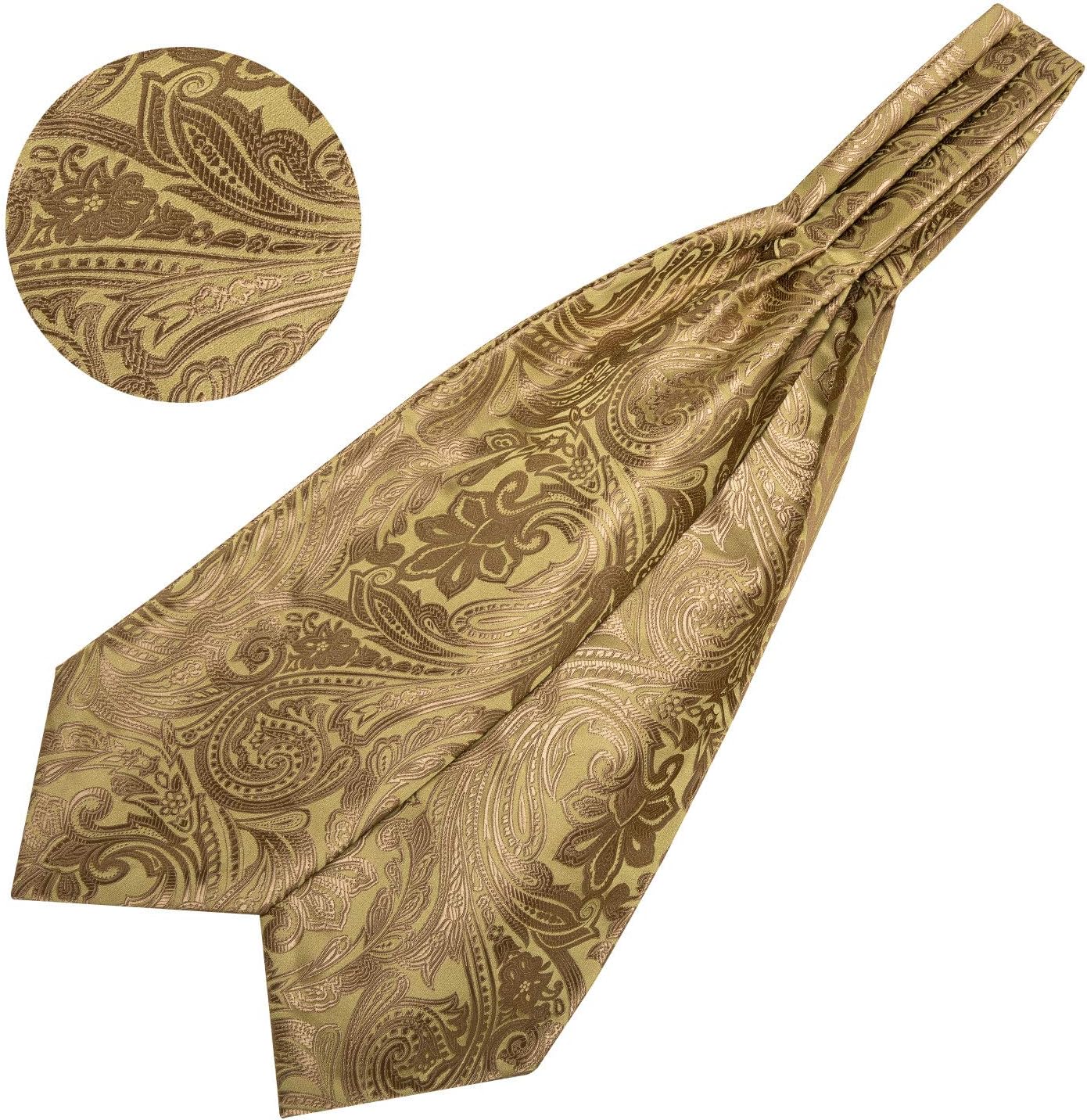 Barry.Wang Men Ascot Cravat Tie with Pocket Square Cufflinks Tie Set Paisley Jacquard Silk Woven Floral Necktie - Image 4