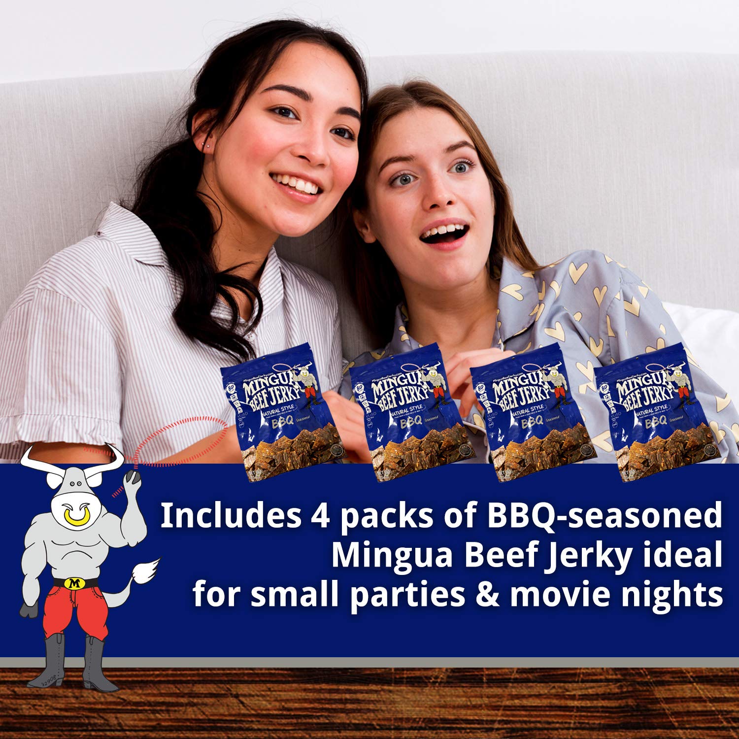 Mingua Beef Jerky BBQ-Seasoned - Nitrate-Free Meat Snack Packs - 100% US Beef (Four 3.5-Ounce Bags)