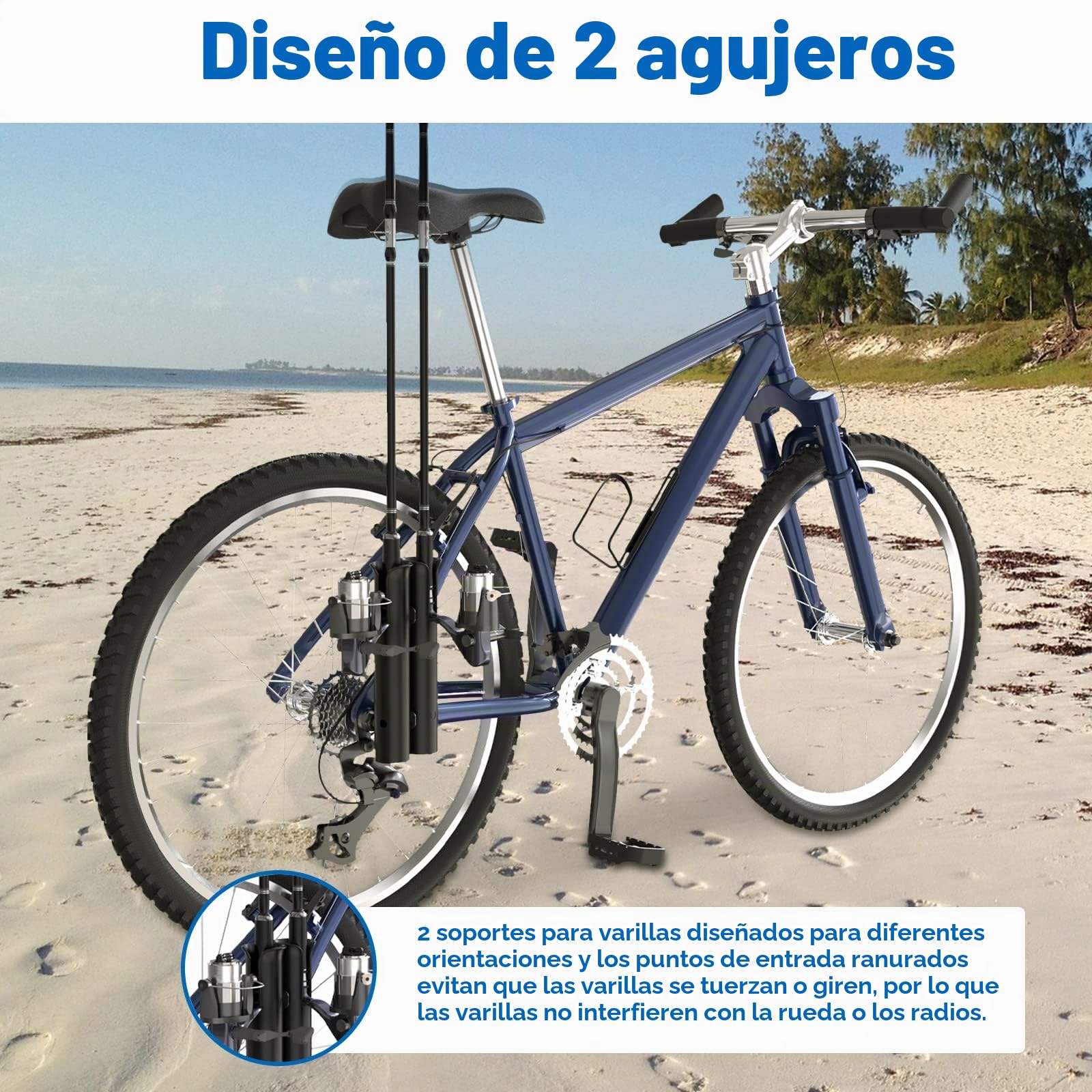 Soporte para caña de Pescar, asegura la caña de Pescar a la Bicicleta, Soporte de 2 Tubos, Tiene Capacidad para 2 cañas de Pescar, fácil de Montar