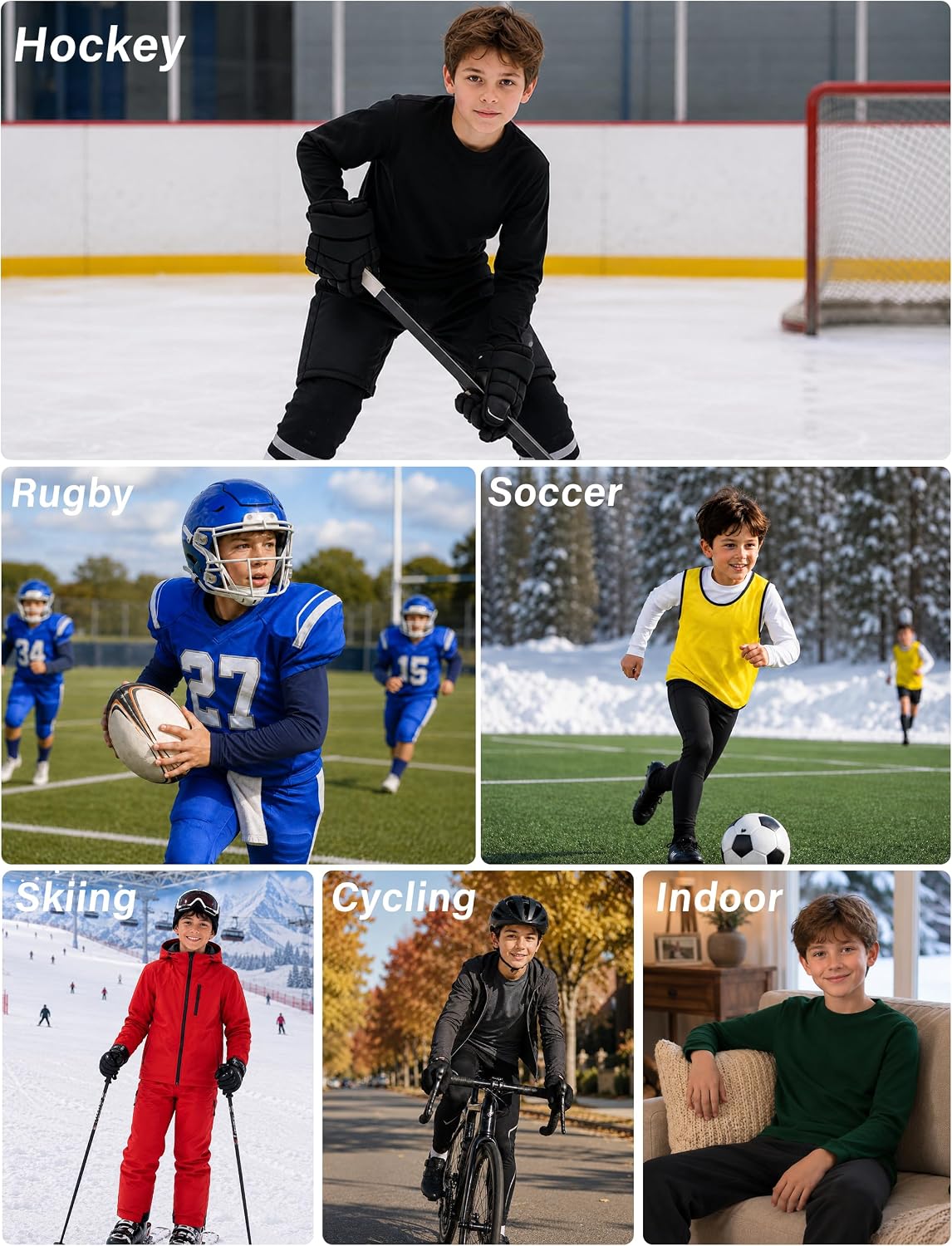 Roadbox Boys Compression Thermal Shirt, Youth Long Sleeve Fleece Base Layer