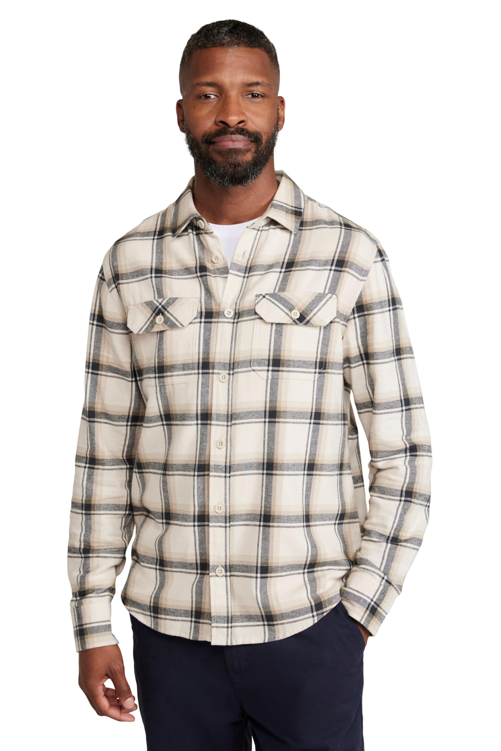 Mountain Warehouse Trace Mens Flannel Cotton Shirt Off White 4XL