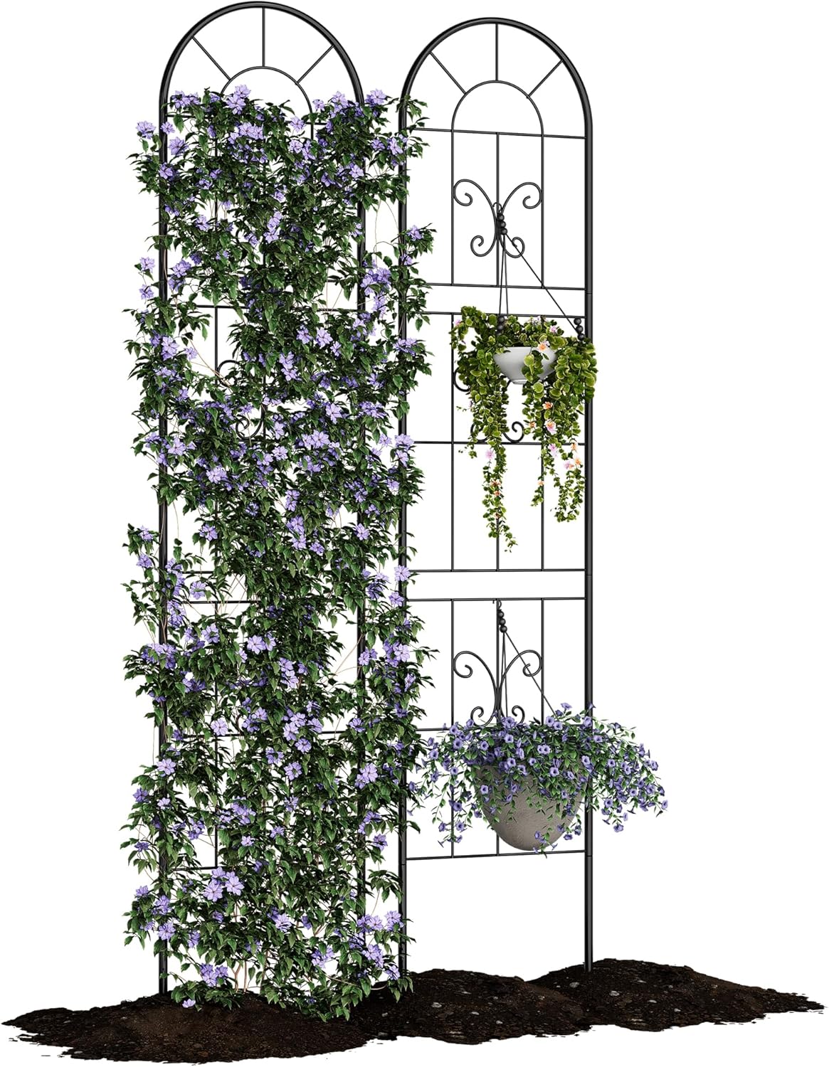 GarveeLife 2 Pack 55x11 in Black Metal Plant Trellis - Sturdy Rustproof Climbing Support for Roses, Vines & Vegetables - Indoor/Outdoor Garden Trellis for Pots, Houseplants & Patio Decor