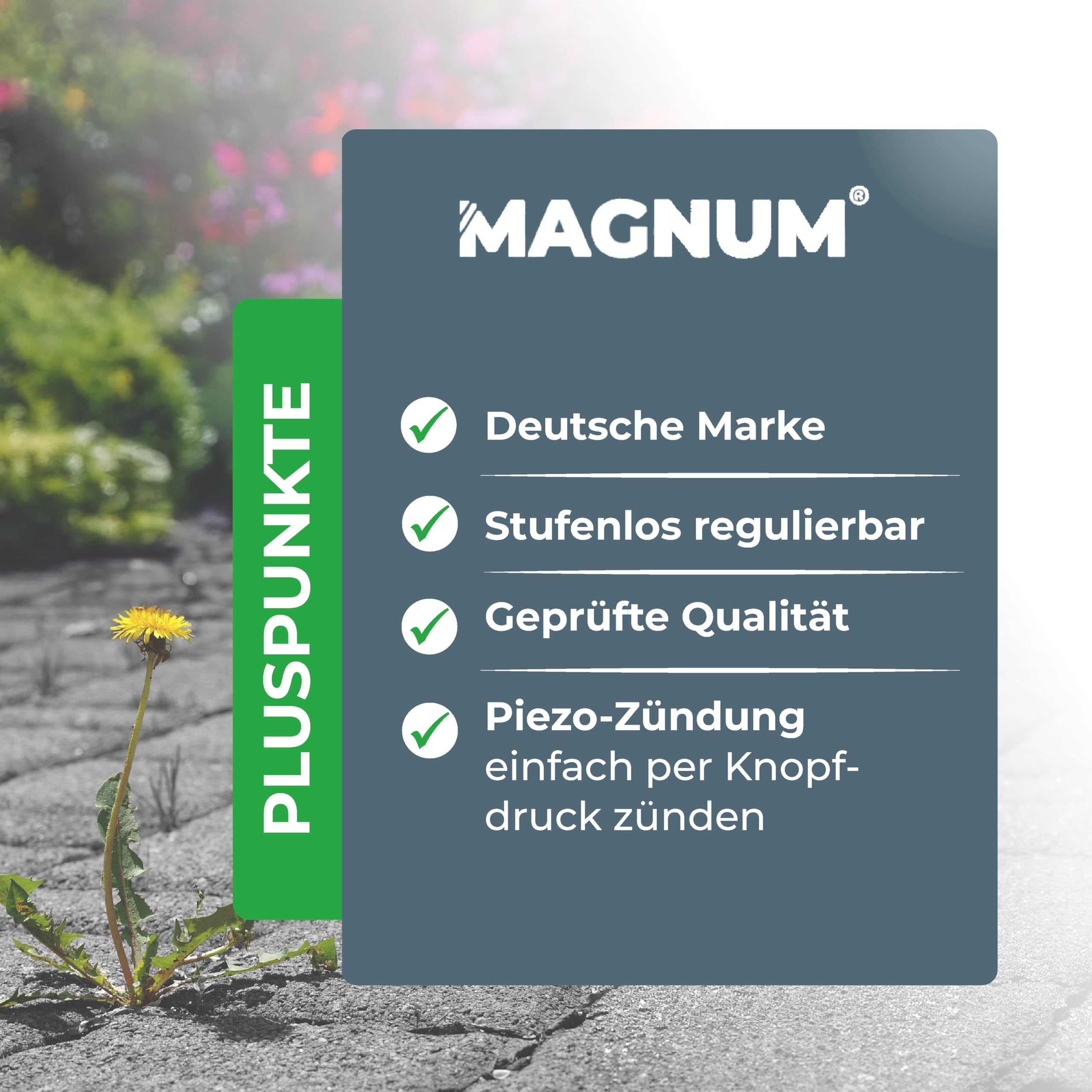 Magnum ®Unkrautbrenner inkl. 4 Gaskartuschen - stabiler Unkrautvernichter mit Piezozündung stufenlos regulierbar – Unkrautentferner Gerät mit ergonomischen Griff