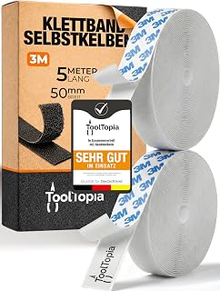 Klettband Selbstklebend Extra Stark Outdoor & Indoor 50mm x 5m weiß