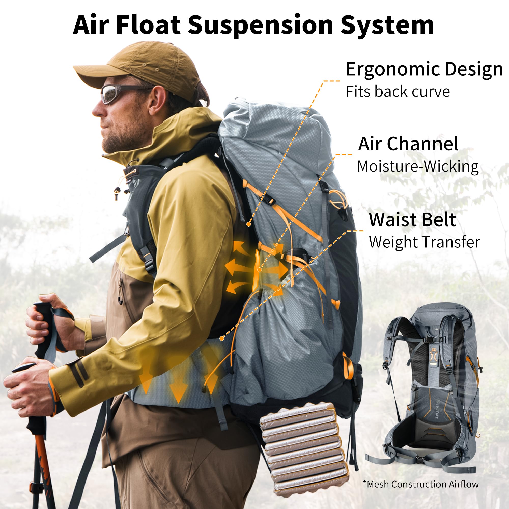 Naturehike Seek Wind plecak trekkingowy, 35 l/65 l, dla mężczyzn i kobiet, plecak turystyczny, wodoszczelny, plecak podróżny, plecak outdoorowy z pokrowcem przeciwdeszczowym, na kemping, do jazdy na