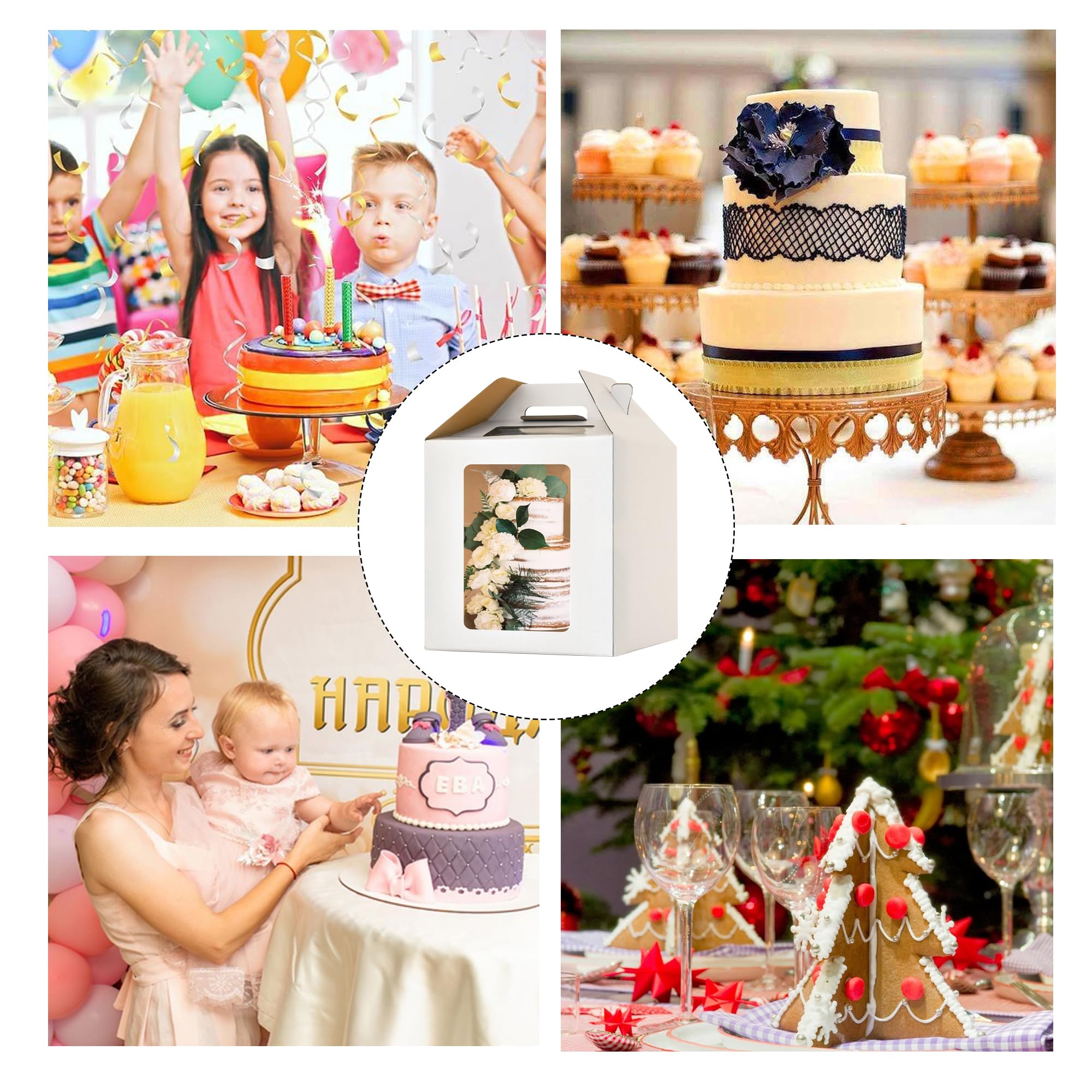 Scatole per torte alte 30,5 x 35,6 cm con finestre, confezione da 5 scatole per torte a più livelli, scatole per torte nuziali da 30,5 cm e 35,6 cm, per torte a livello, robusti contenitori