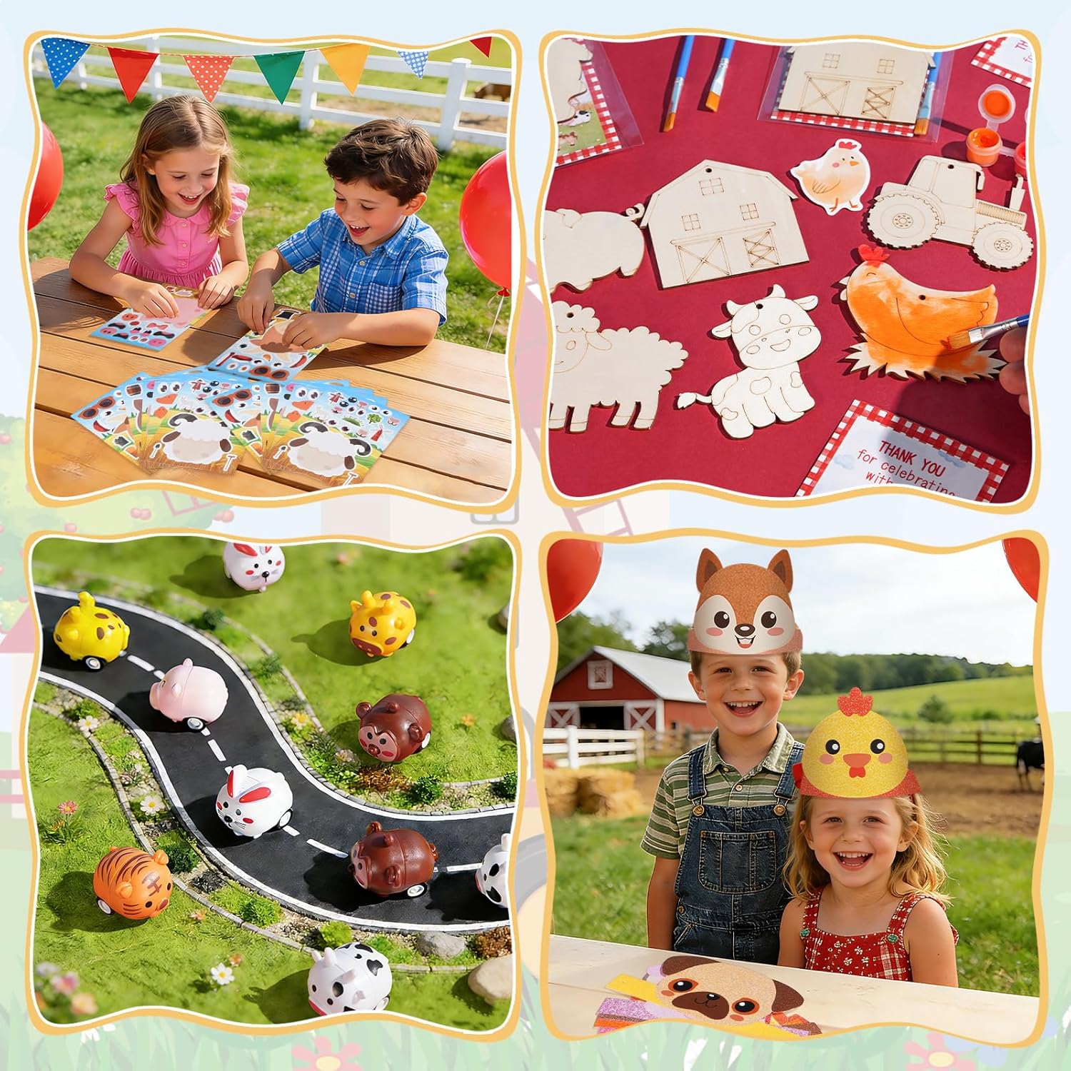 Vanblue 134 Pcs Farm Animals Party favors Set Gift Farm Birthday Decorations Return Gifts for Kids Boys Girls Prizesm, Barnyard Wooden Painting Goodie Bag Stuffers