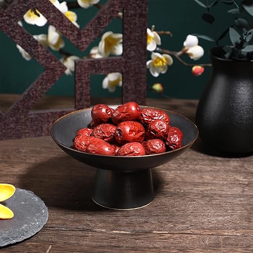 Miniatura 8 de 2 cuencos de frutas de cerámica con pies, cuenco decorativo negro con pedestal, plato para llaves, plato de servir con base alta retro para