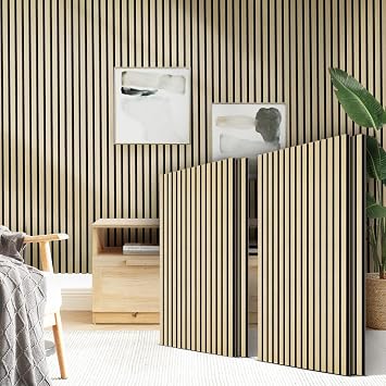4 Pack Wood Slat Wall Panel, 47.2" x 23.6" Acoustic Wall Panels for Interior Wall Decor Self-Adhesive 3D Fluted Covers 31 Sq.ft for Home, Office, Studio Natural Oak