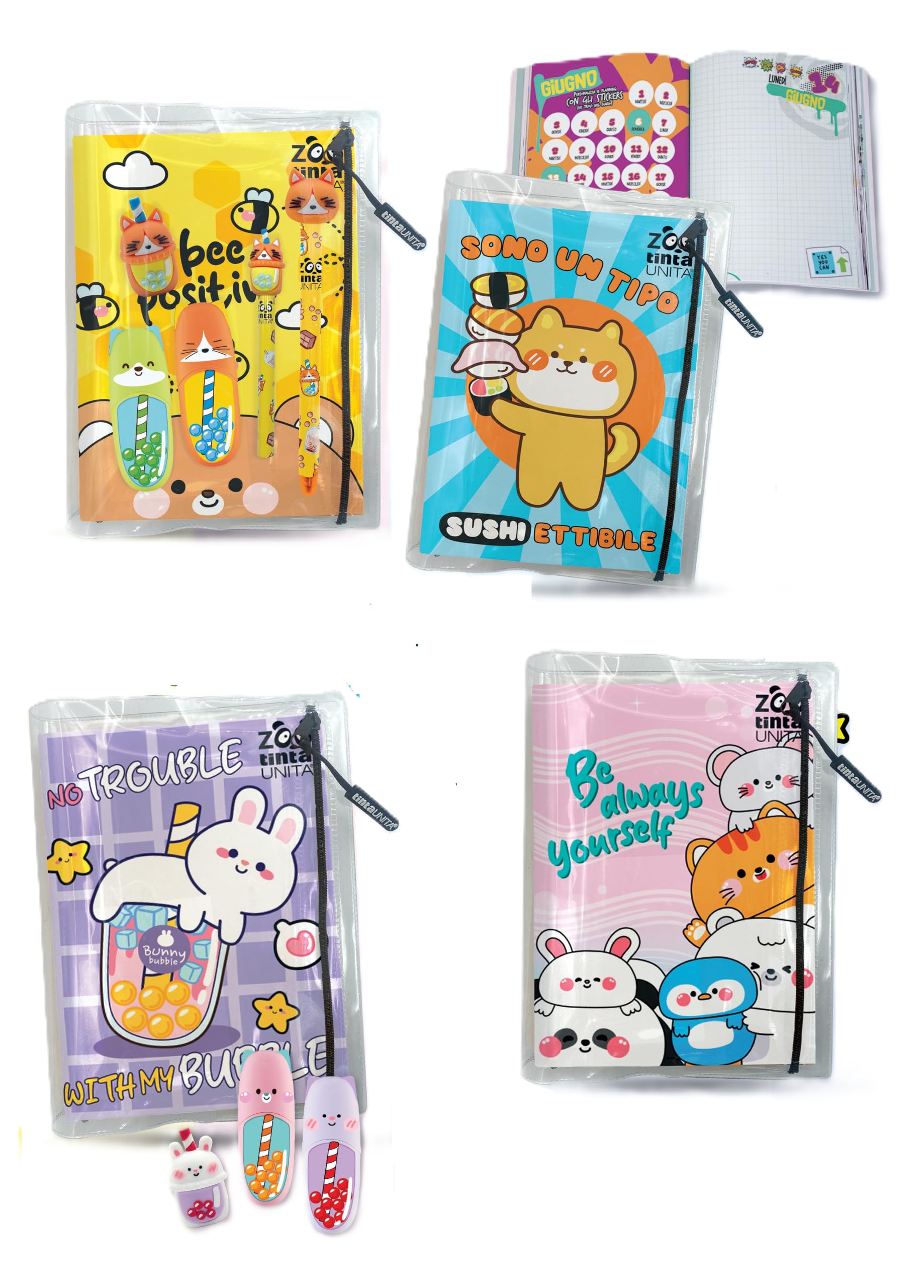 Tinta Unita Zoo Diario Scuola Junior 2026/2027 Datato 12 Mesi – 384 Pagine con Sovracoperta PVC, Penna Irresistibile 0.7, Mini Matita, 2 Mini Evidenziatori e Temperino 3D – 4 Varianti (Rosa)