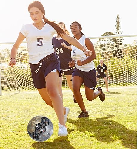 Miniatura 7 de Balón de fútbol premium para niños y niñas, balón oficial de partido con patrón hex arcoíris reflectante, duradero, para interiores, exteriores,