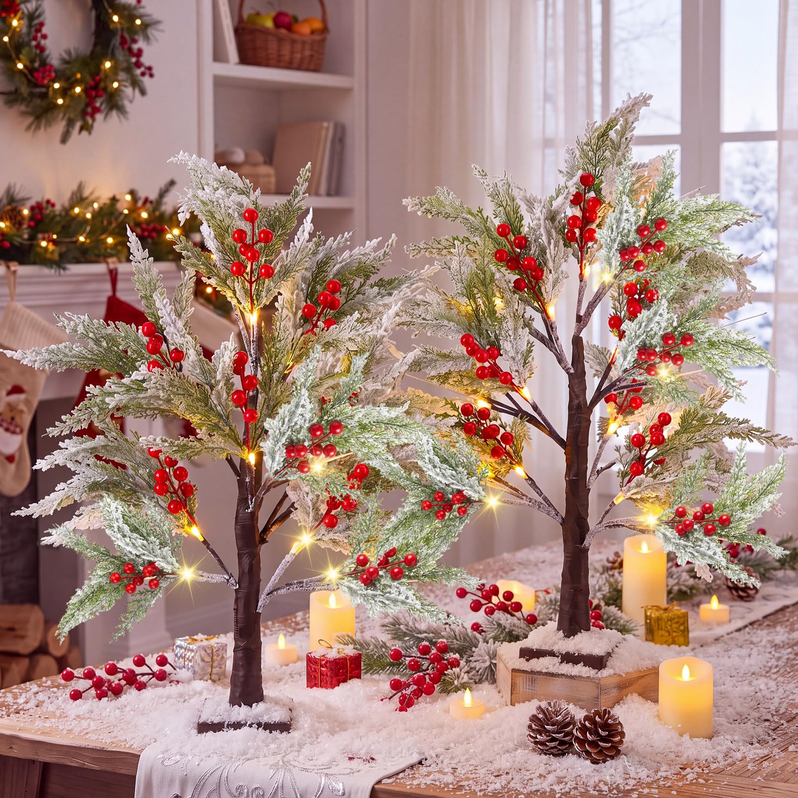 Baquler 2 Pcs LED Christmas Tree Lights Lamp Birch Trees Snow Pine Branches