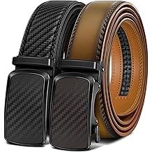 Cintur&oacute;n de trinquete para hombre BULLIANT 2 paquetes-cintur&oacute;n de cuero con clic ajustable para hombre Regalo 1 corte 3/8 para un ajuste perfecto