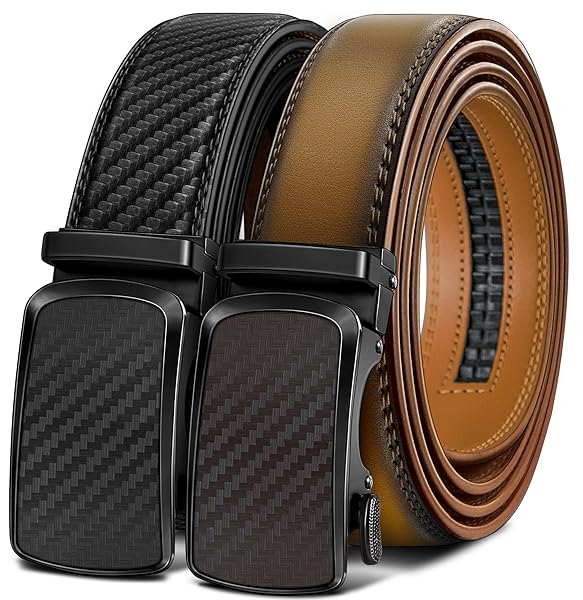 BULLIANT Men's Ratchet Belt 2 Pack-Click Leather Belt Adjustable for Men Gift 1 3/8-Cut for Perfect Fit