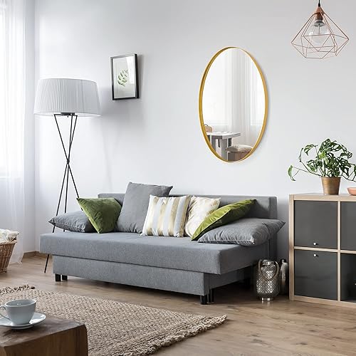 Miniatura 6 de Espejo de pared ovalado, espejo de baño plateado arena con marco de metal, superficie de arena mejorada, espejo ovalado plateado de 22 x 30 pulgadas